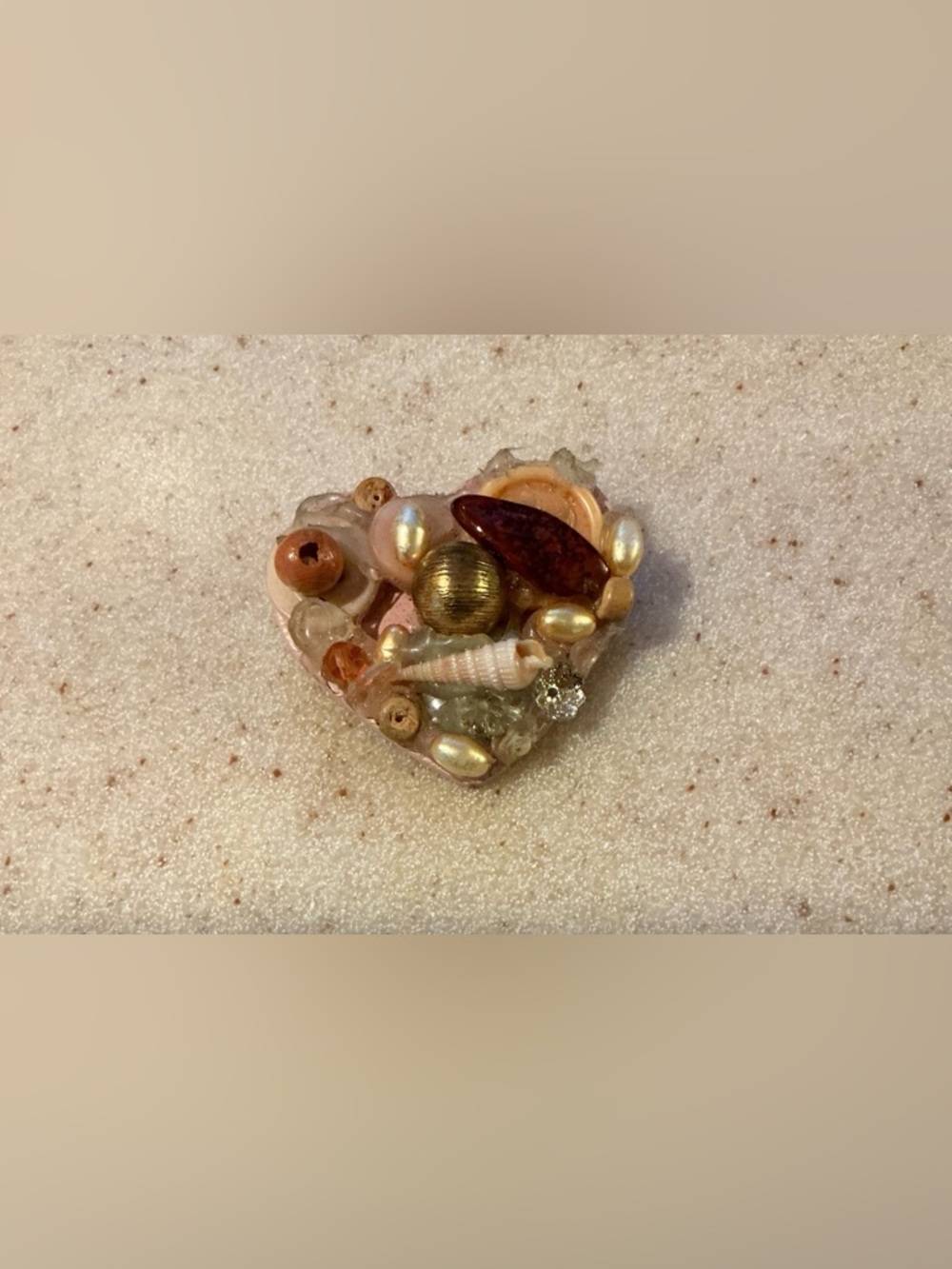 Heart Shaped Shell & Bead Accent - Peach, Gold, Cream